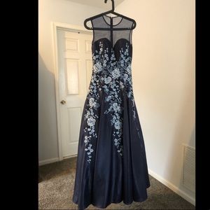 Blue Embroidered Prom Dress